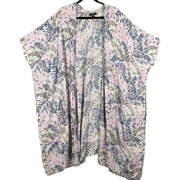 Torrid Open Front Kimono Duster Swim Cover Up Palm Leaf Floral Pink Women’s M/L - Picture 1 of 9